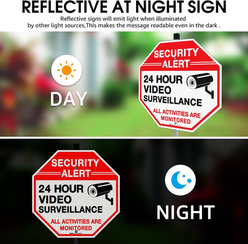 36" 2-Pack 12"x12" 2 Faittoo Security Sign Video Surveillance Sign with Stake for Outside, Rust Free Heavy Aluminum