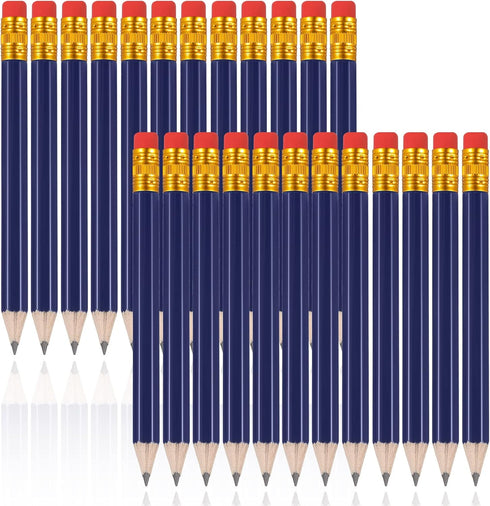 Zonon 24 Pieces Back to School Small Pencils, Half Pencils with Eraser, Easy to Hold Graphite HB Pencils (Navy Blue)