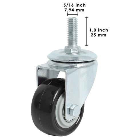 Finnhomy 2 Inch Heavy Duty Stem Caster Wheels, Set of 4, 5/16"-18 x 1" Premium Polyurethane, Black, Anti-wear Smooth
