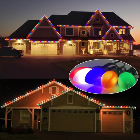 C9 25FT 27 0.6W Bulbs(2 SUNSGNE LED Christmas Lights Outdoor Multicolor String Lights with LED Plastic Spare) for Patio