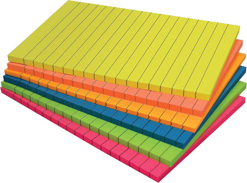 Better Office Products Lined Sticky Notes, 4 x 6, 6 Pack, 300 Sheets (50/Pad), Self Stick Notes with Lines, 6 Bright
