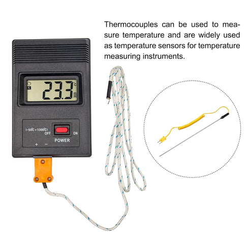 Surface Thermocouple 12" Probe K Type Yellow Coiled Wire -50 to 650C for Temperature Sensor Measurement - MECCANIXITY