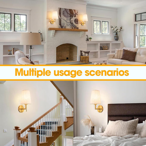 Set 10000mAh Dimmable Bulbs, 12 JKEYES Battery Operated Wall Sconces of Two, Gold Cordless Wall Sconce with RGB