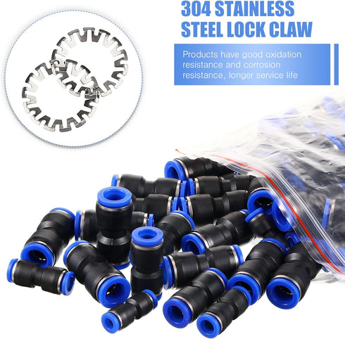 120 Pcs Straight Push Connectors, Quick Connect Air Hose Fittings for 6/8/10/12 mm Pneumatic Tubes