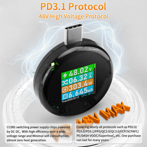 USB C Power Meter USB C Tester, USB Multimeter 4.5-50V 0-6A Touch Control Voltage Current Capacity Amp Volt Voltmeter Ammeter Detector Digital Tester for Chargers Power Bank Cable