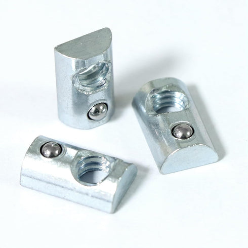 1/4"-20 Threaded Steel Roll in T-Nut with Ball Spring, T-Slot Nuts for 10 Series Aluminum Extrusion Profiles