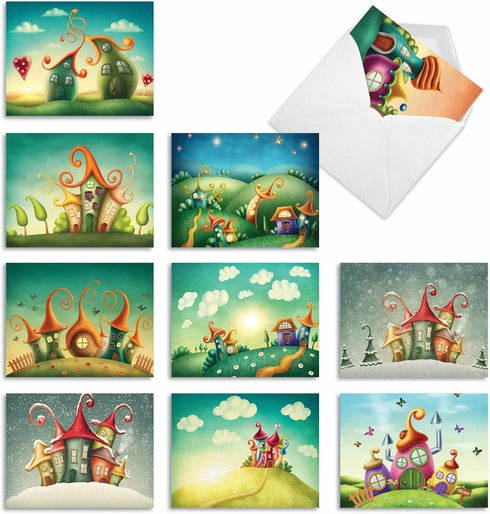 The Best Card Company 10 Blank Note Cards for Kids, Assorted Greetings Boxed, Fun Mythical Fantasy Cards (4 x 5.12