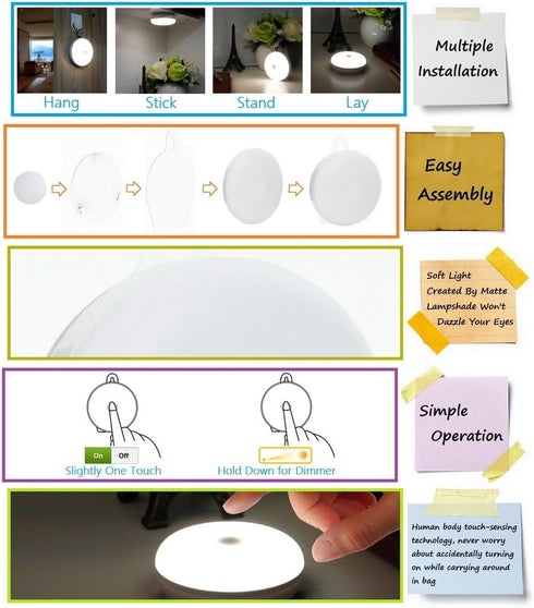 RTSU Dimmer, Setting Rechargeable Touch Light, DIY Stick Anywhere Led Night Light Touch Lamp Tap Light (Touch Sensor