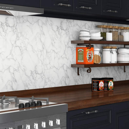 Livelynine Peel and Stick Marble White Contact Paper, 15.8x78.8, Waterproof Kitchen Countertop Covers for Desk and Walls
