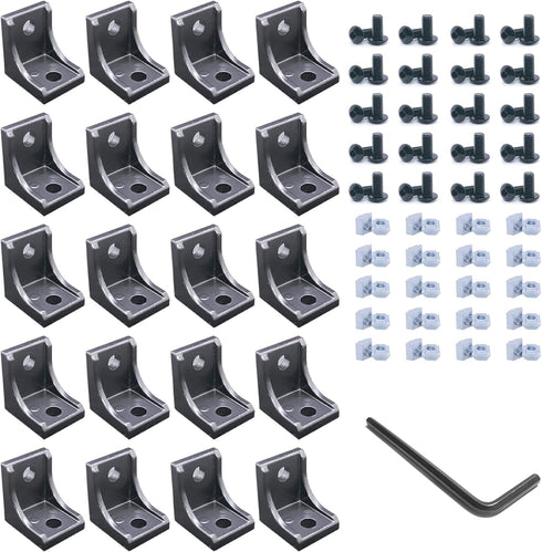 20 Sets Black 1010 Series Aluminum Extrusion Connectors, 20 pcs Corner Brackets with 40 pcs T Nuts and Screws