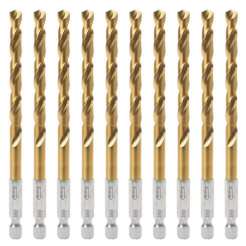 Hex Shank Drill Bits Set - 10Pcs 1/4 Inch Premium HSS Titanium Impact Bits for Wood, Steel, Metal, Plastic