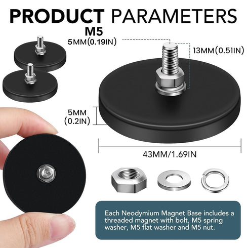 6Pcs 30LBS M5 1.69 Inch DIYMAG Rubber Coated Magnets, Adhesive Power Anti-Scratch Neodymium Large Magnet Base