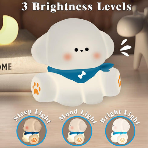 Dimmable Squishy Nursery Puppy Night Light, Cute Silicone Light for Toddlers, Rechargerable Soft Touch Bedtime Baby