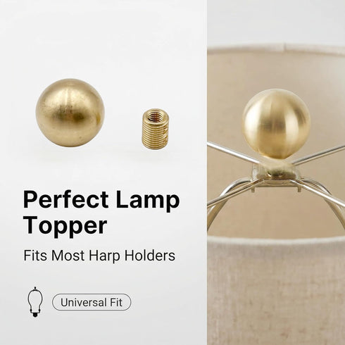 Alaviitsi 0.68 Inch 2 Pack, 1/4-27 Brass Lamp Finial Golden Ball Thread Solid Brass Lamp Knob Topper for Vintage Table