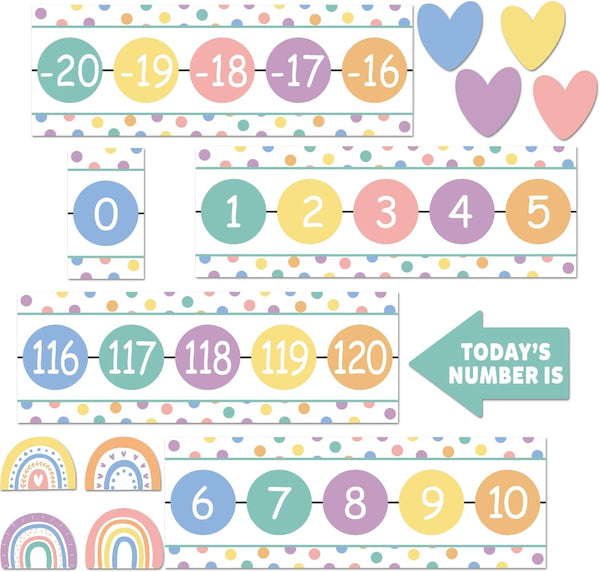 Pastel Color Number Line (-20 to +120) Bulletin Board, Boho Trim Decor, Math Learning Poster Supplies for Classroom