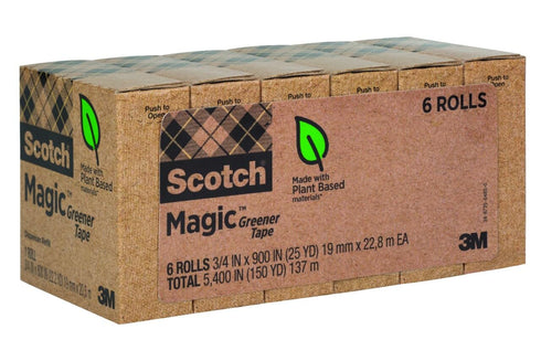 Scotch Magic Greener Tape, 6 Rolls, Invisible, 3/4 x 900 Inches, Boxed