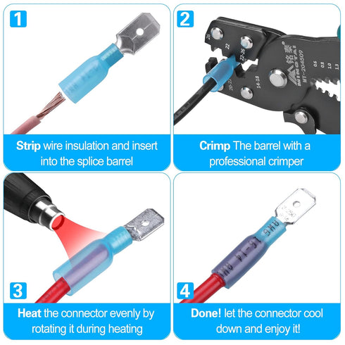 100 PCS 16-14 AWG Waterproof Heat Shrink Quick Disconnect Connectors, Crimp Electrical Wire Male Spade for Marine