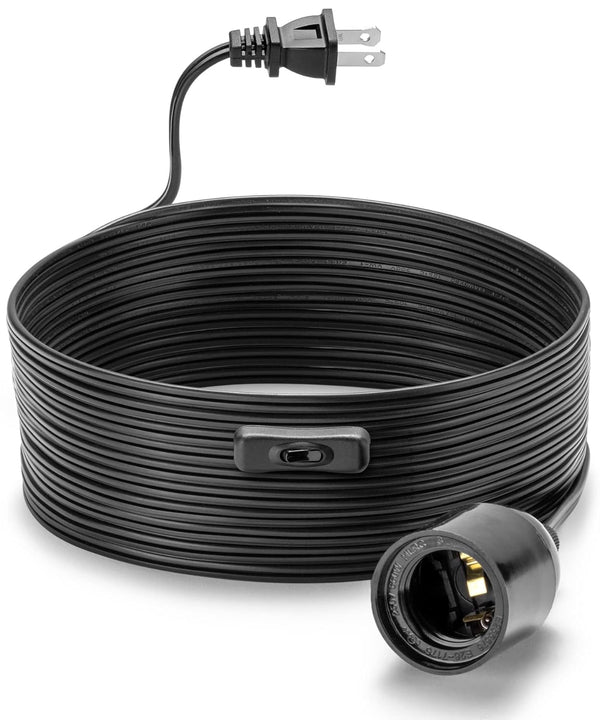 SIXZOONM 20Ft Extension Hanging Lantern Cord - Black, E26 Light Bulb Socket with