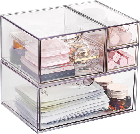 Makeup Drawer Organizer with 4 Drawers, Desk Storage for Office, Bathroom, Bedroom, Jewelry, and Stationery