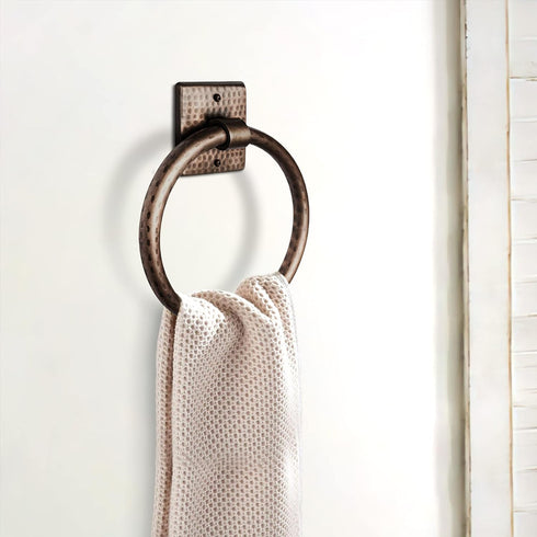 7-Inch Hammered Monarch Abode Bathroom Towel Holder Round Antique Copper Bathroom Hand Towel Holder for Bathrooms Wall