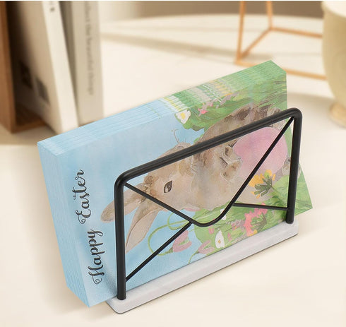 Modern Mail Holder for Home Office - Metal Letter Organizer Sorter for Desk, Envelope Storage Rack with Marble Base