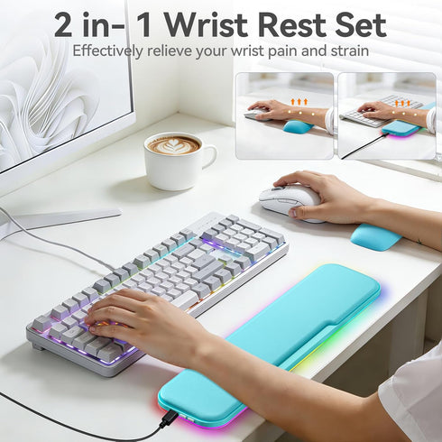 KONDOUND 2-in-1 Set, Heated Wrist Rest Ergonomic Memory Wrist Pad with RGB Lights and Non-Slip Base, Keyboard Mouse