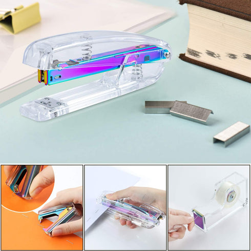 Dream Color Acrylic Stapler Set, Desk Stapler, Office & Home Stapler, Free 1000pcs 26/6 Staples—Laser