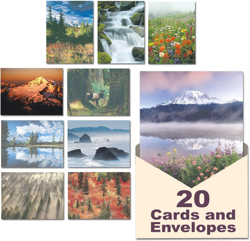 Blank Cards and Envelopes Set, Leanin' Tree, 5x7, 20 Note Cards with Stunning Pacific Northwest Photos