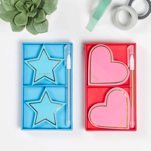 Knock Knock 2-Pack Hearts Sticky Set with Gold Metallic Gel Pen for Creative Notes