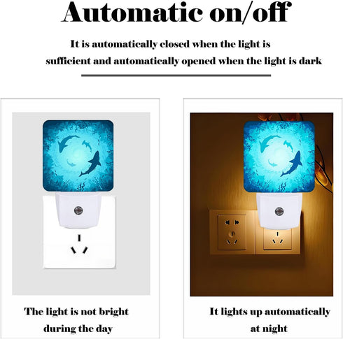 FSHVQKD Floating Sharks Night Light,Plug Into Wall with Dusk to Dawn Light Sensors, Warm Nightlights for Bedroom