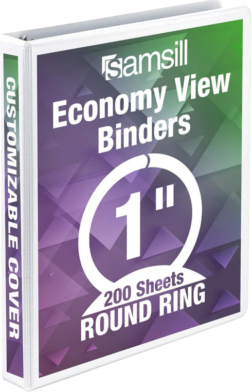 Samsill 1 Inch 3 Ring Binder, Made in USA, Economy Round Ring, 200 Sheet Capacity, White