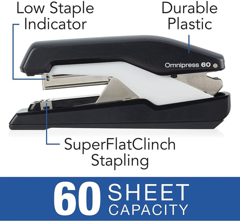 Swingline Omnipress 60 Stapler, 60 Sheet Capacity, Press Anywhere for Easier Use, Black/Gray (5000590A)