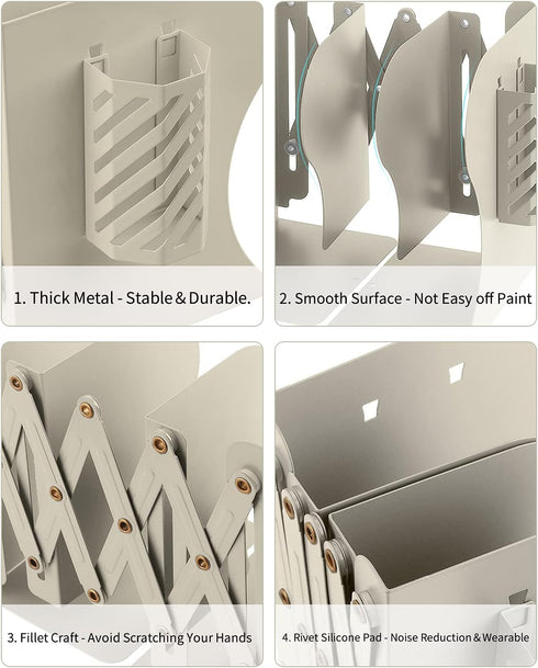 MSDADA Adjustable Bookends, Metal Book Ends for Heavy Books, Expandable Book Organizer with Pen Holder for Desk, Shelf