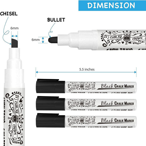 CHALKY CROWN Liquid Chalk Marker Pen - Dry Erase Marker for Chalkboard Signs, Windows, Glass, 6mm Reversible Tip