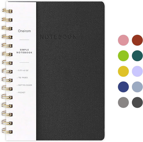 Spiral Notebook, 6.10" x 8.19", College Ruled Journal with Inner Pockets, PU Leather Cover, 160 Pages