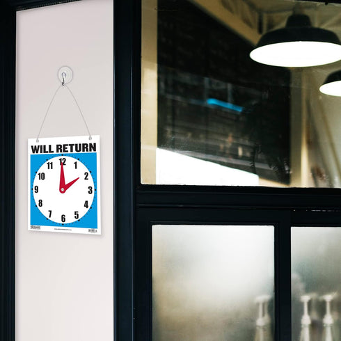 BAZIC Open Sign 7.5"x9", Double Sided Plastic Vinyl Signs, Clock Will Return, Business Store Office Retail Shop, 2-Pack