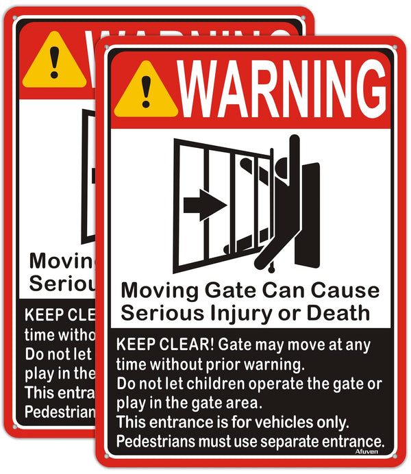 Moving Gate Sign, Can Cause Serious Injury or Death, 10"x 7" Warning Sign, 2 Pack