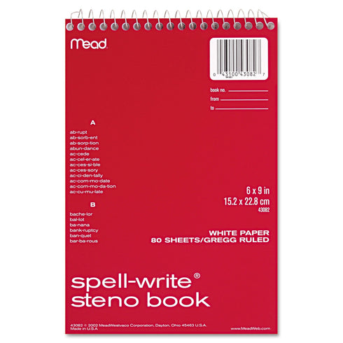 Mead Spell-Write Steno Book, Gregg Rule, 6 x 9 Inches, White, 80 Sheets (MEA43082)