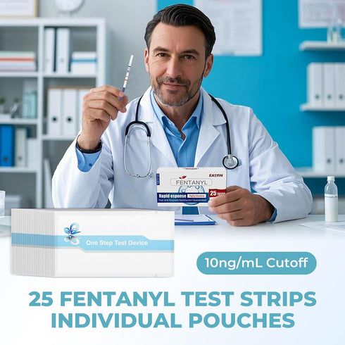 25 Pack 10ng/mL Fentanyl Test Strips: Individual Pouches Rapid Response Fentanyl Testing Kit for Powder Pills Urine