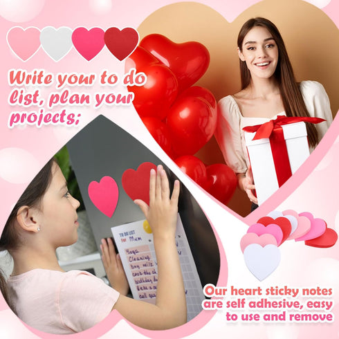 Kosiz 4800 Sheets Valentine's Day Heart Shape Sticky Note 3 x 3 Inch, 4 Colors Red Pink Cute Memo Pads for School Office