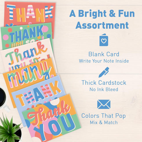 Set 24 S&O Fun Thank You Cards with Envelopes - Blank decor sheets for Handwritten Messages, Appreciation Cards