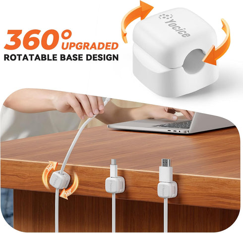 Yocice 6Pack Rotatable Cord Organizer,Spring Cable Clips Desk Cable Management Cord Holder Adhesive Phone Charger Cord