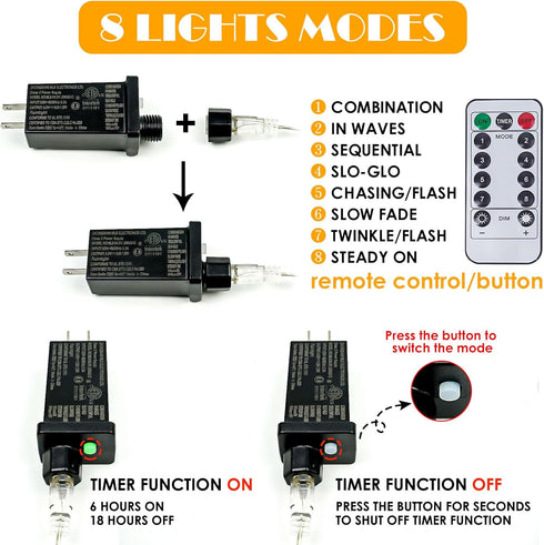 66Ft 200LED 8 Fairy Lights Plug in with Remote, Waterproof String Lights Outdoor & Indoor Modes with Timer, LED Twinkle