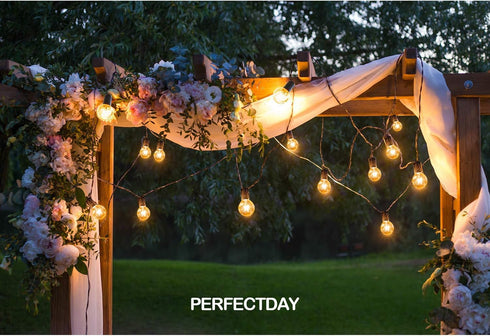 PERFECTDAY G40 25 Bulbs 27 Solar String Lights, Shatterproof LED Solar String Light Outdoor Umbrella Lights with - Ft