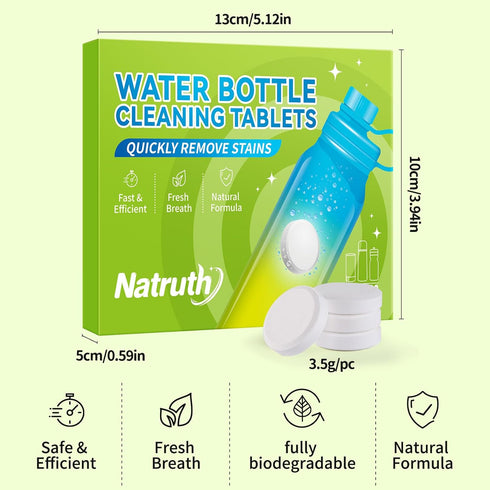 NATRUTH Water Bottle Cleaning Tablets 40 Tablets Effectively Removes Tough Stains and Odors Bottle Clean Tablet Individually Packed for All Stainless Steel, Plastics and Glass Drinking Containers