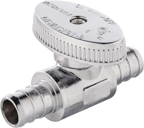 (Pack of 2) EFIELD 1/4 Turn Straight Stop Valve Barb Crimp 1/2" Pex x 1/2" Pex Chrome Plated Brass