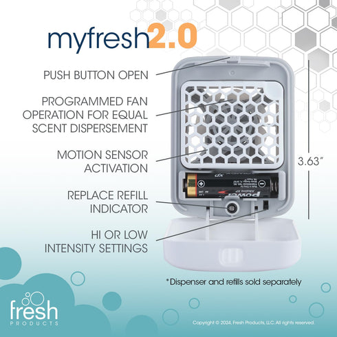 Fresh Products myfresh 2.0 Personal Air Freshener with Dry Fragrance Technology for Small Spaces, Compact Design,