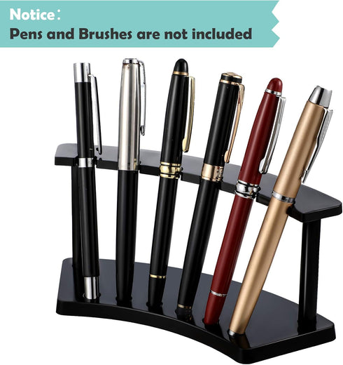 Tinlade 2 Pieces Plastic Pen Holder Stand, 6-Slot Makeup Brush Rack Organizer for School, Office, Home (Clear, Black)