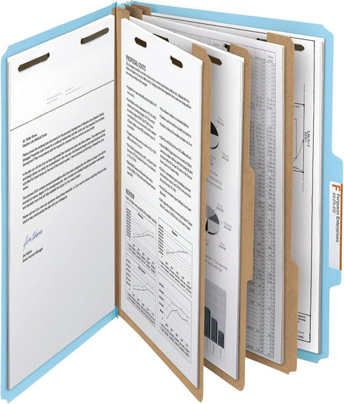 Smead 100% Recycled Pressboard Classification File Folder, Legal Size, 3 Dividers, 3" Expansion, Blue, 10 per Box