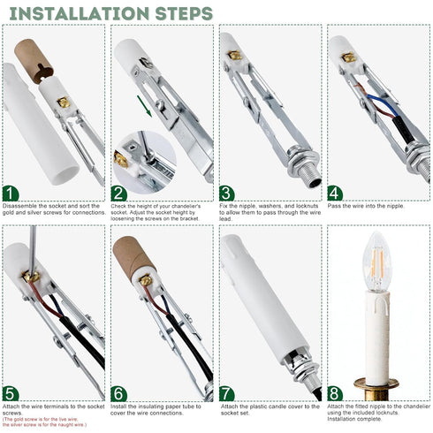 E12 Bulb (12-Pack/Ceramic Candelabra Light Socket,Length Adjustable Ceramic Socket for Chandelier Lighting,Candelabra